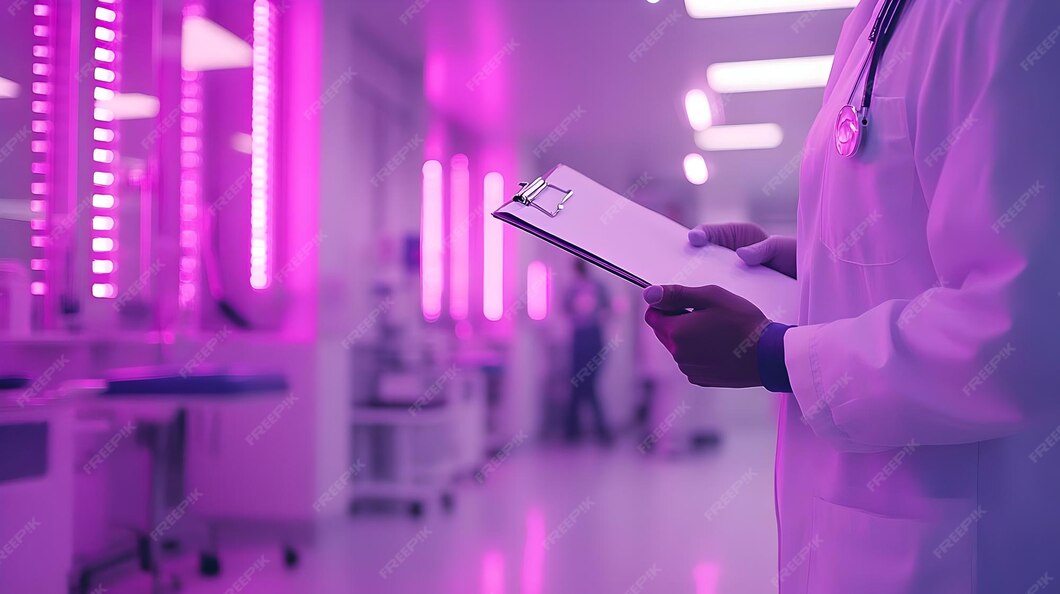 Medical Professional Holding Clipboard Pink Lit Room Photograph 1271337 15739