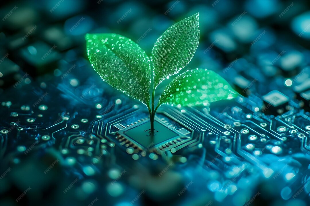 plant sprouting from circuit board symbolizing intersection nature generative ai 1249074 6637